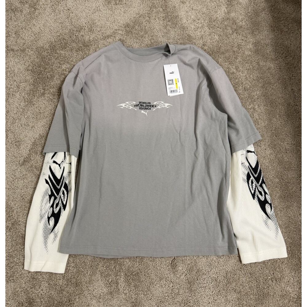 Puma PUMATECH-X Washed Boxy Long Sleeve Tee Smokey Gray 633577 Mens M NWT